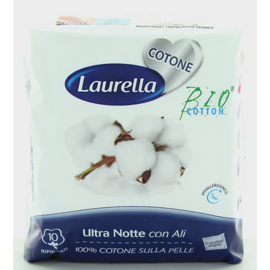 LAURELLA - Assorbenti ultra notte in cotone bio con ali, 10pz (25533092)