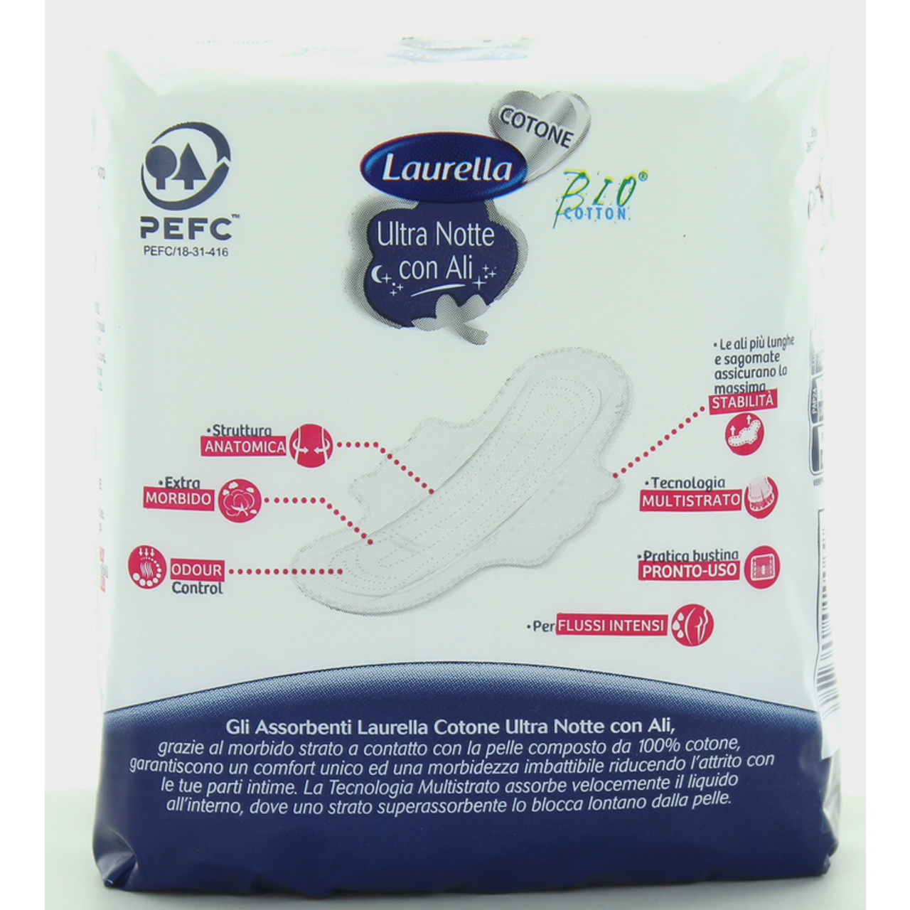 LAURELLA - Assorbenti ultra notte in cotone bio con ali, 10pz (25533093)