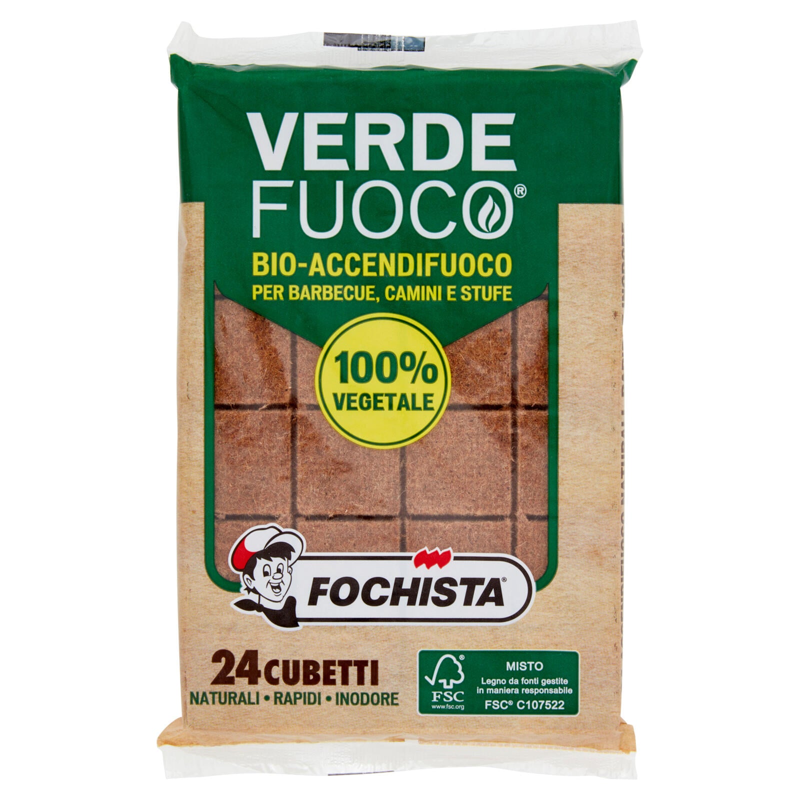 Fochista Verdefuoco Bio-Accendifuoco per Barbecue, Camini e Stufe 24 pz