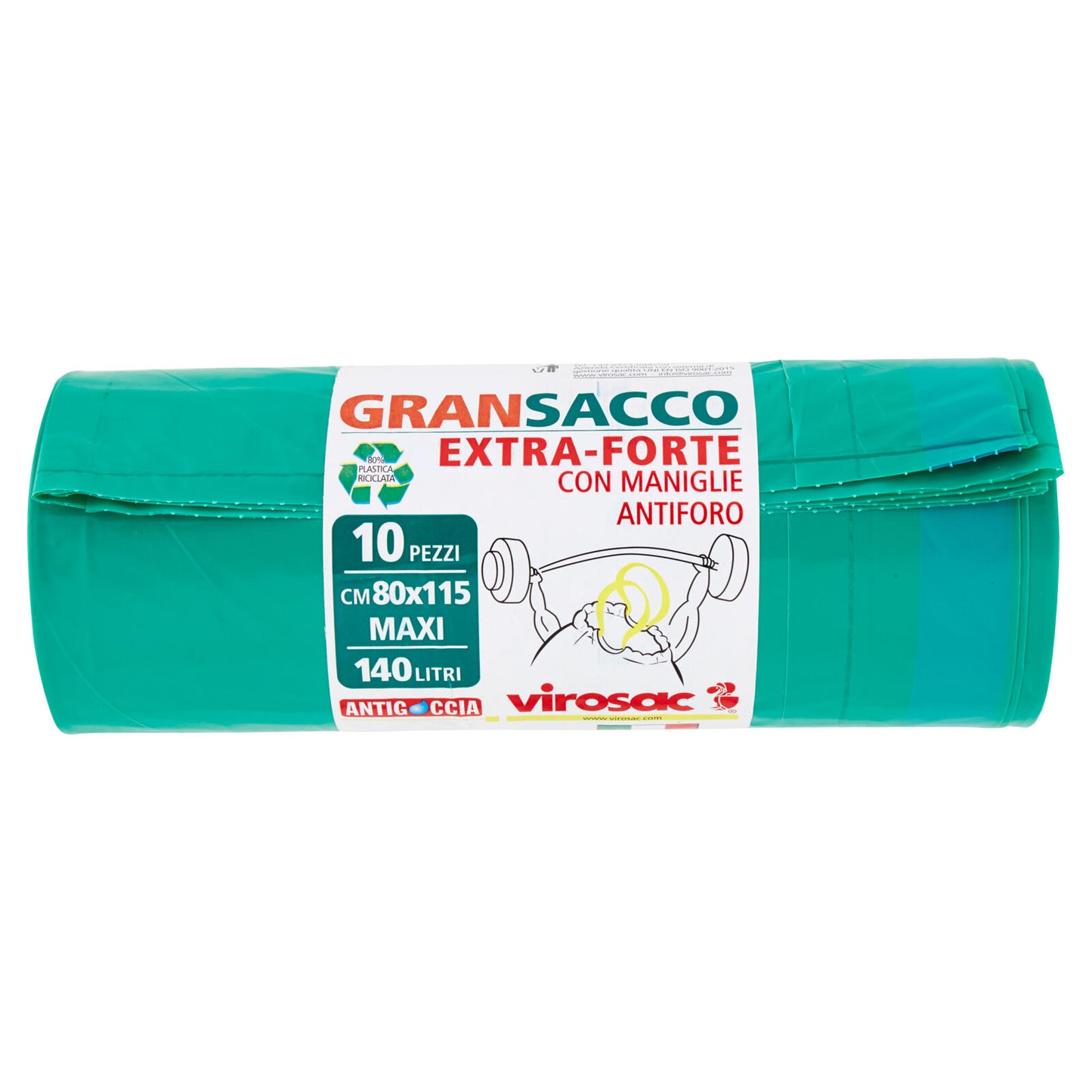 virosac Gransacco Extra-Forte con Maniglie Antiforo Cm 80x115 Maxi 140 Litri 10 pz