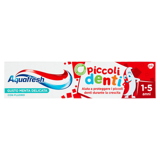 Aquafresh Dentifricio Piccoli Denti per Bambini 1-5 Anni con Fluoro Gusto Menta 50 ml