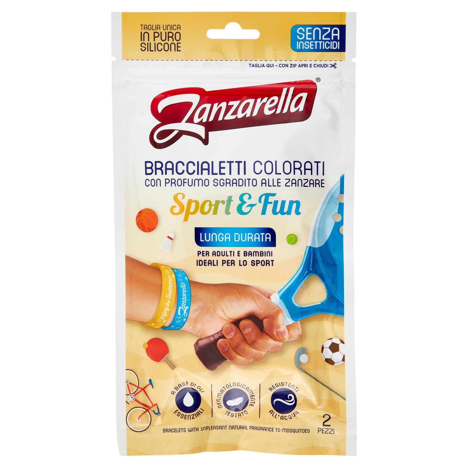 Zanzarella Braccialetti Colorati con Profumo Sgradito alle Zanzare Sport & Fun 2 pz (25615430)