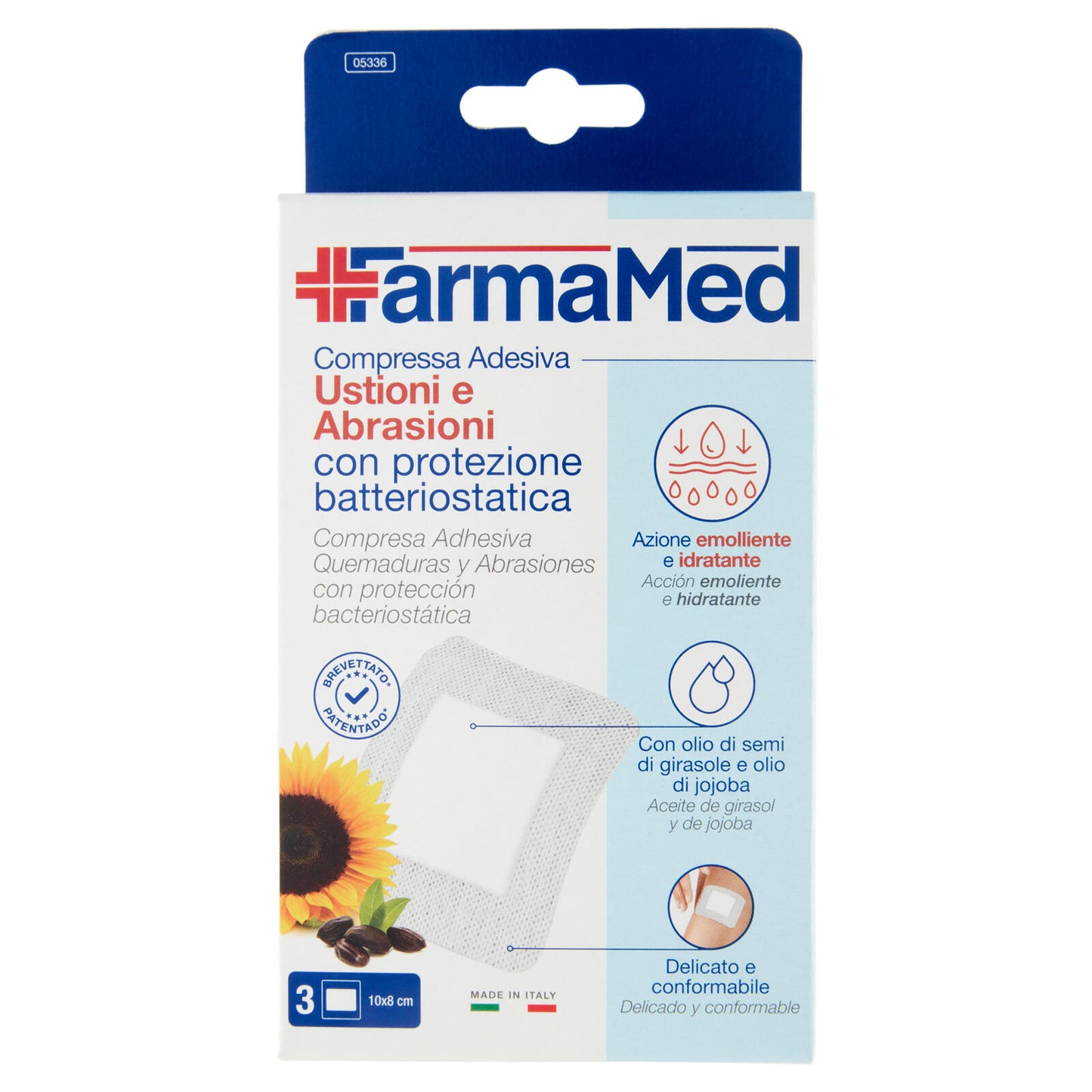 FarmaMed Compressa Adesiva Ustioni e Abrasioni con protezione batteriostatica 3 pz