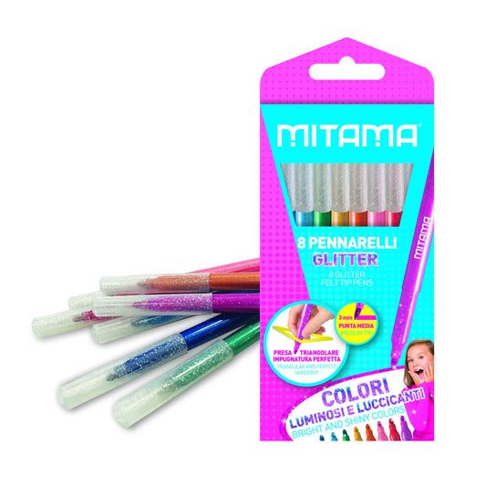 Mitama Pennarelli Glitter , presa Triangolare., Punta fine, Scat. 8 pz (25562115)