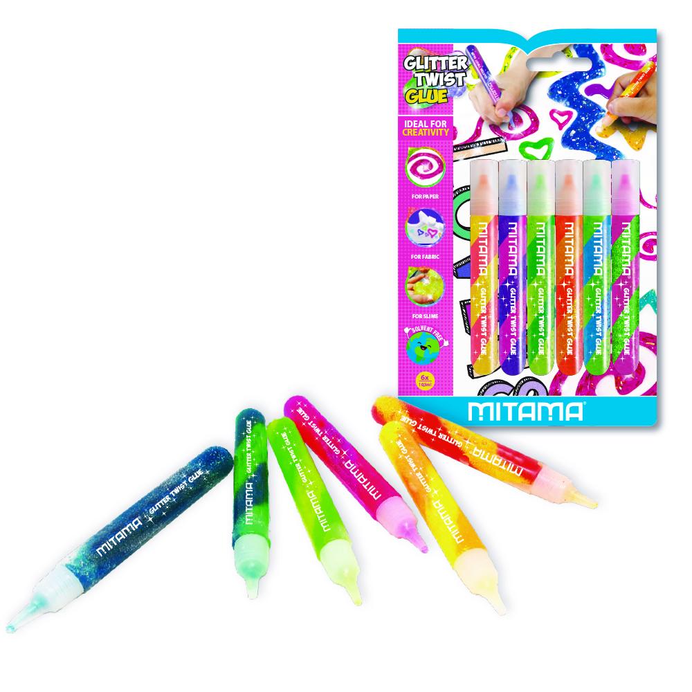 Mitama Colla Glitter Twist, a rilievo, 10,5 ml, Col. Ass., Bl. 6 pz (25562096)