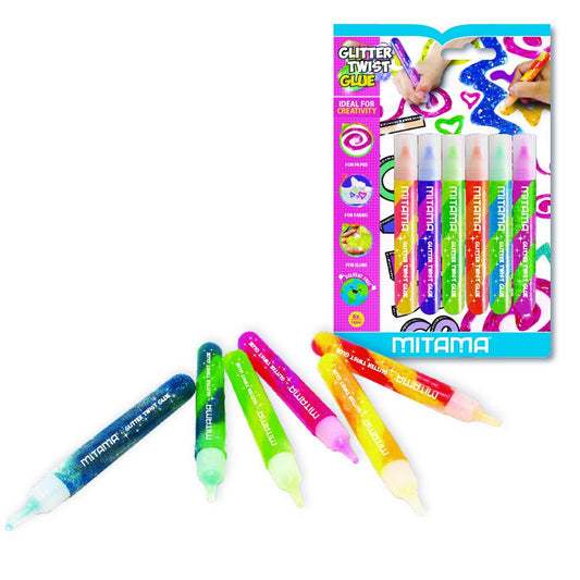 Mitama Colla Glitter Twist, a rilievo, 10,5 ml, Col. Ass., Bl. 6 pz (25562096)