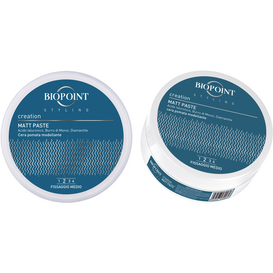 BIOPOINT - Cera per capelli modellante MATT PASTE - Acido Ialuronico, Burro di Monoi, Diamantite - Fissaggio medio 2 - 100 ml (25520325)