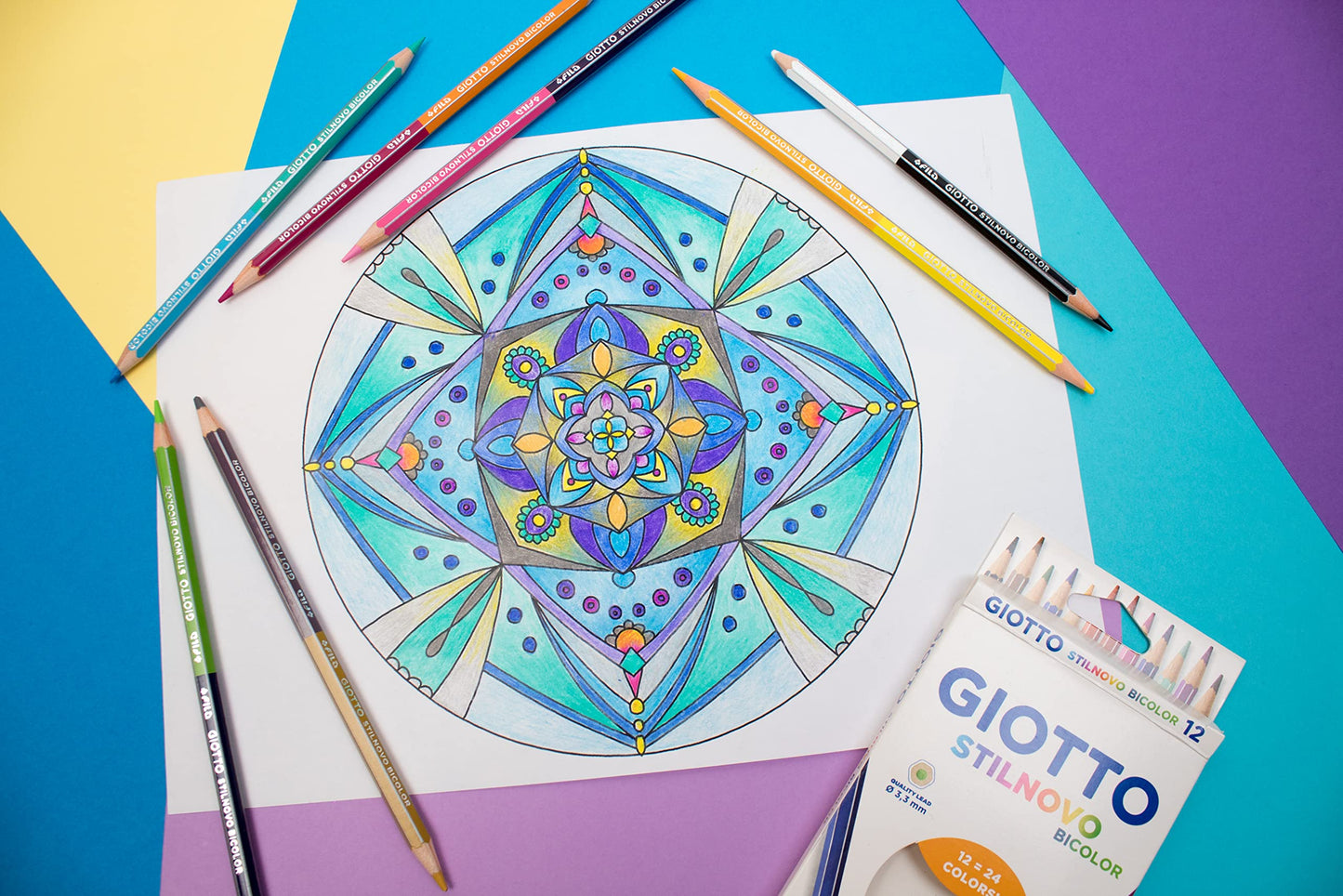 GIOTTO Stilnovo Bicolor - Astuccio da 12 Matite a Pastello Colorate a Doppia Punta, 3.3mm, Bicolor (25530677)