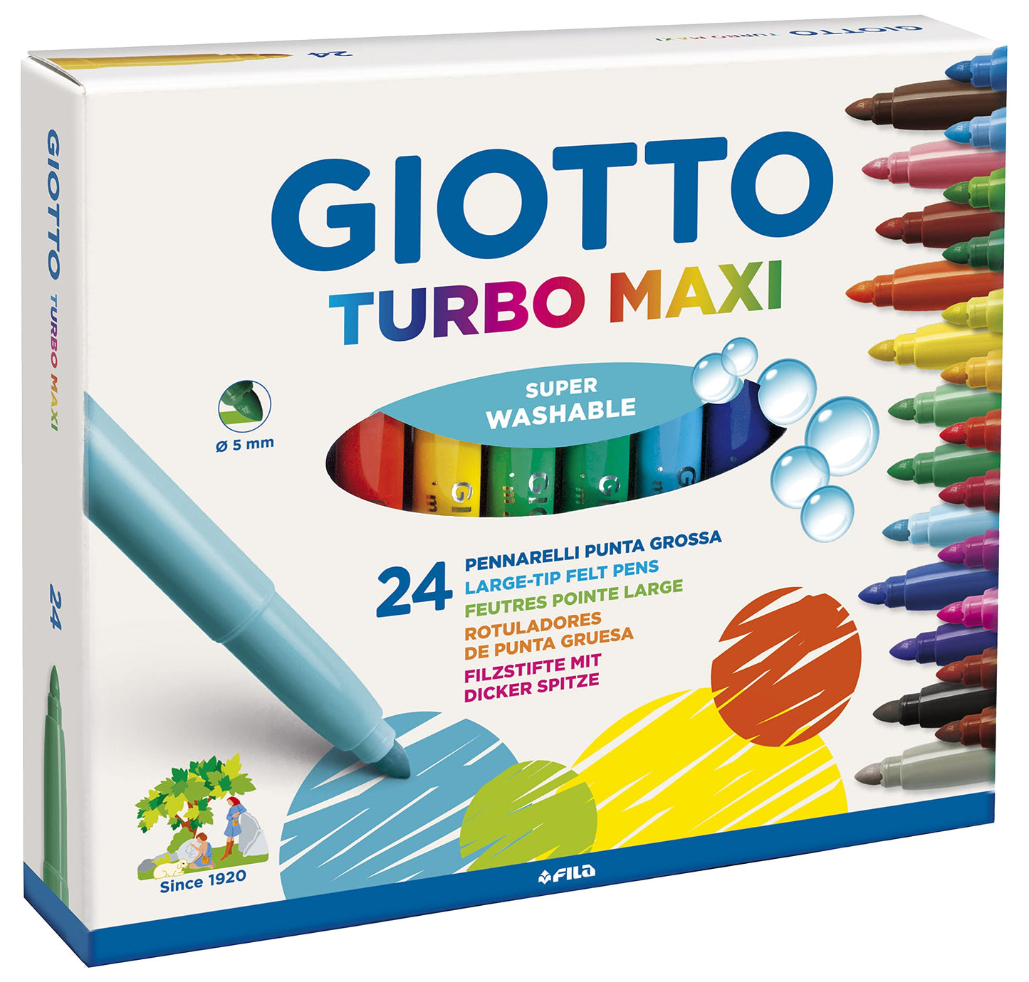GIOTTO Turbo Maxi - Astuccio Da 24 Pennarelli A Punta Larga, 5 mm, Super Lavabili (25530679)