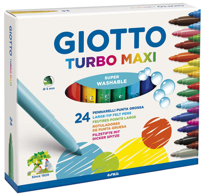 GIOTTO Turbo Maxi - Astuccio Da 24 Pennarelli A Punta Larga, 5 mm, Super Lavabili (25530679)