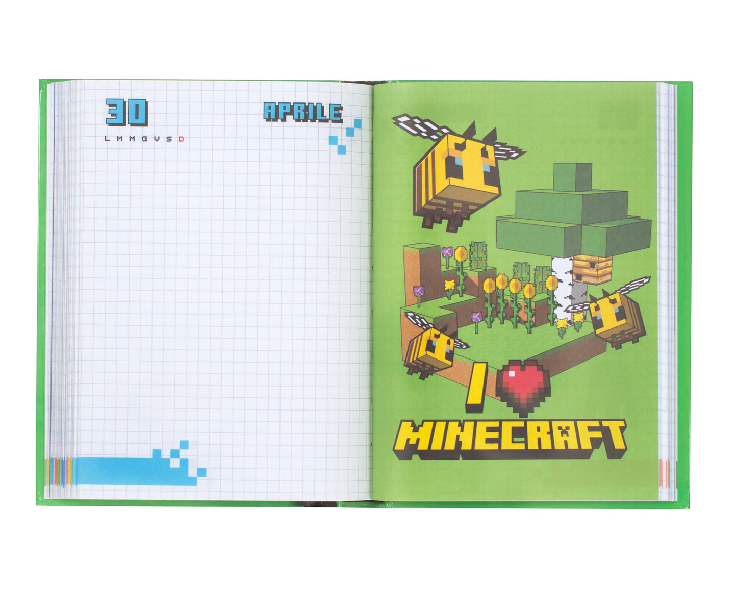 MINECRAFT - Diario Scuola, Agenda Giornaliera 12 Mesi per Bambini e Ragazzi, con Copertina Imbottita, 320 Pagine Colorate, Ideale per Scuola Elementare e Media, 13x17.8 cm, Verde Pixel (25561920)