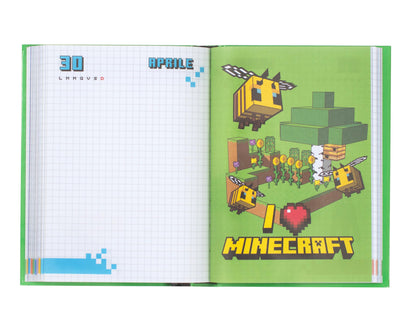 MINECRAFT - Diario Scuola, Agenda Giornaliera 12 Mesi per Bambini e Ragazzi, con Copertina Imbottita, 320 Pagine Colorate, Ideale per Scuola Elementare e Media, 13x17.8 cm, Verde Pixel (25561920)