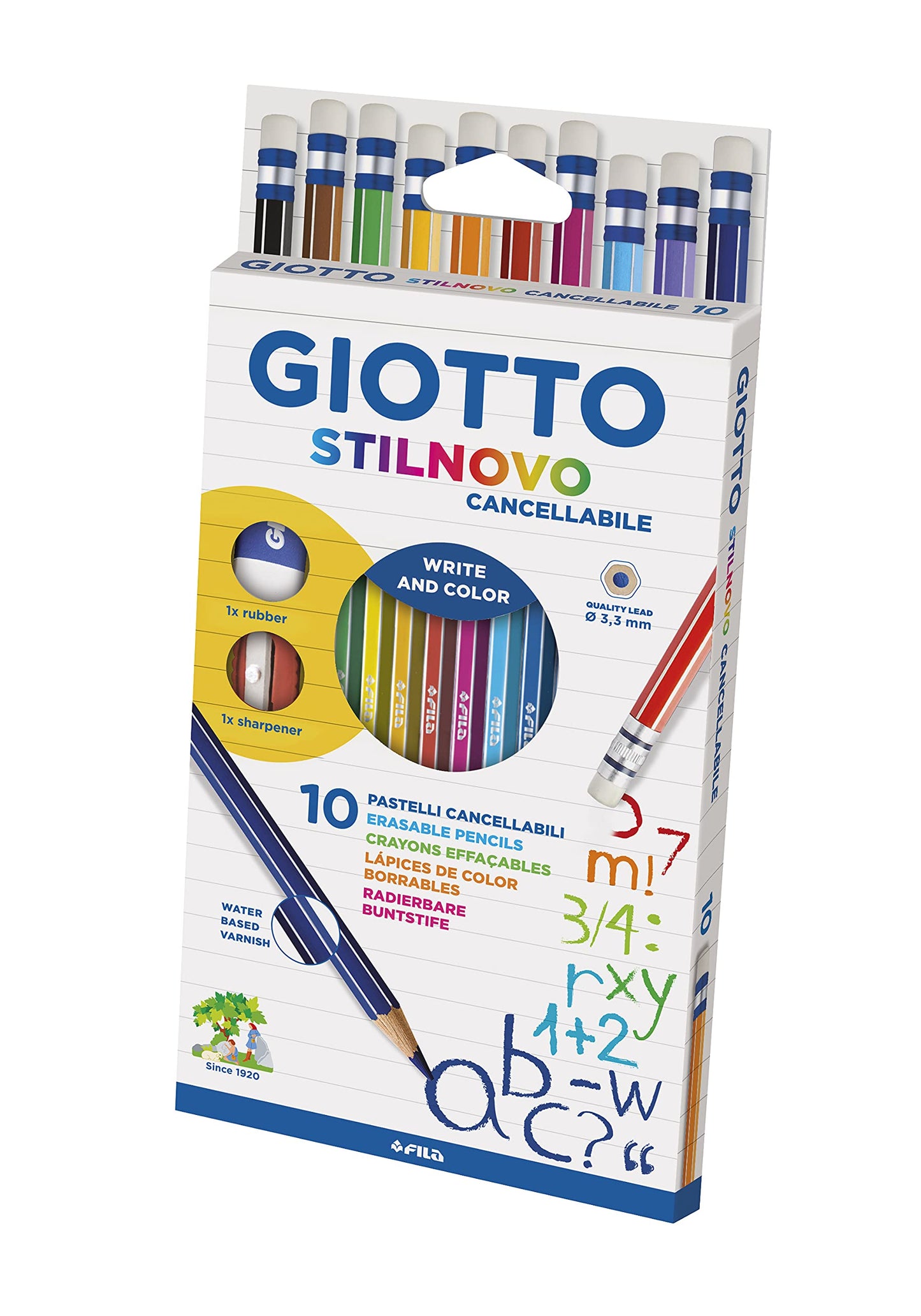 Giotto 256800 - Stilnovo Cancellabile Astuccio 10 Pastelli Colorati con Temperamatite e Gomma (25530649)