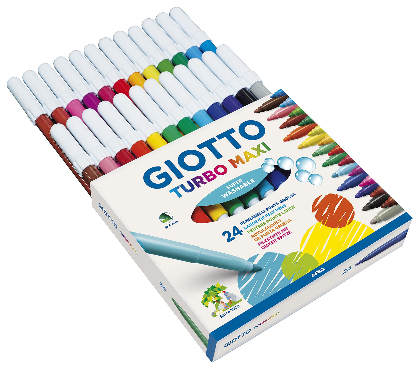 GIOTTO Turbo Maxi - Astuccio Da 24 Pennarelli A Punta Larga, 5 mm, Super Lavabili (25530680)