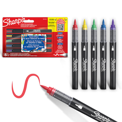 Sharpie Creative Marker Penne per pittura acrilica, pennarelli a base d'acqua con punta a pennello, inchiostro senza sbavature, scrive sulla parte delle superfic, colori assortiti, 5 pz (25602641)