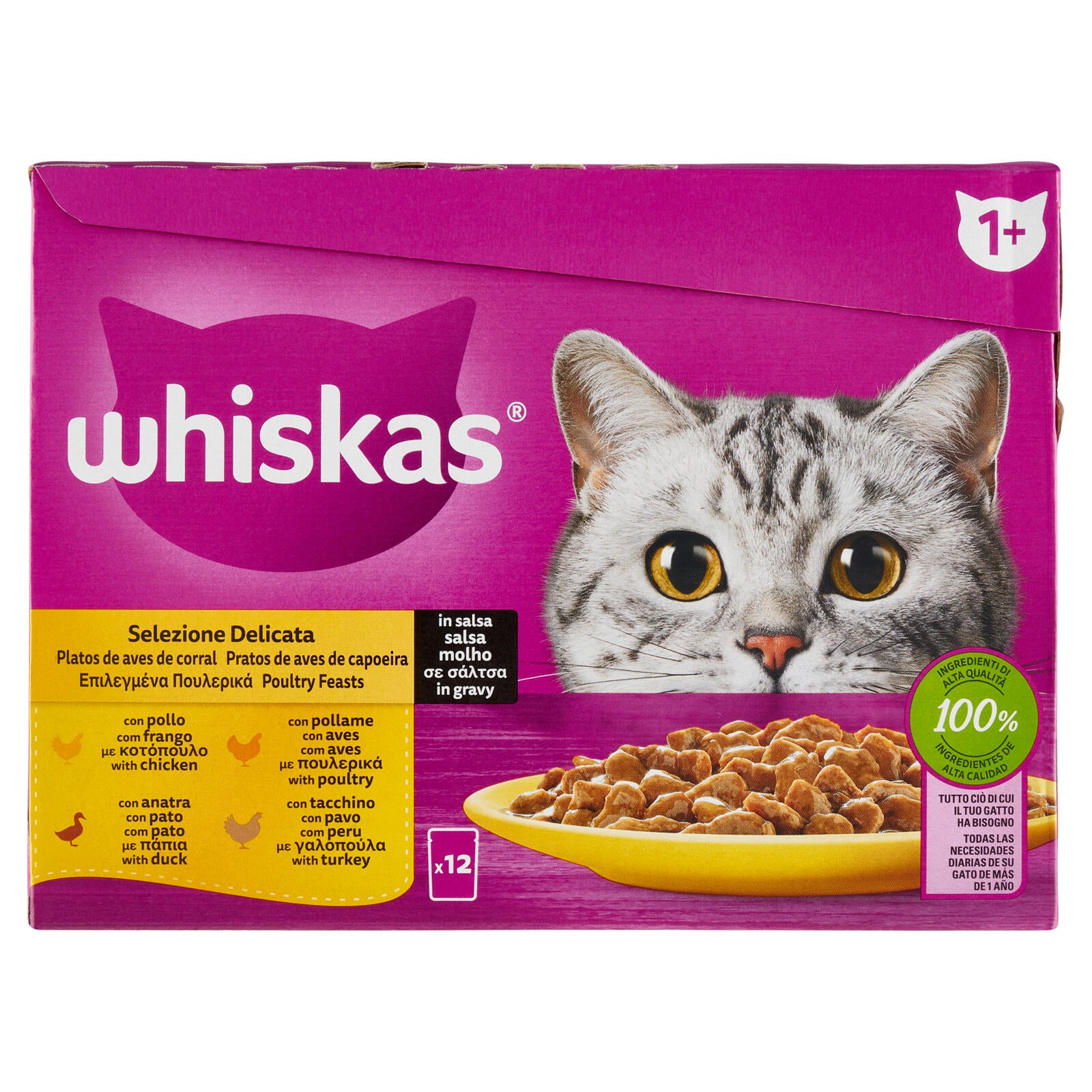 Whiskas Selezione Delicata in salsa con pollo, con pollame, con anatra, con tacchino 12 x 85 g (25613699)