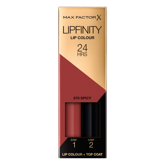 Max Factor - Lipfinity Lip Colour - Rossetto Lunga Durata e Gloss Idratante con Applicazione Bifase - Nuance 070 Spicy- 2.3 ml e 1.9 g