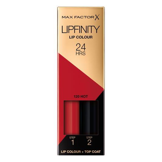 Max Factor - Lipfinity Lip Colour - Rossetto Lunga Durata e Gloss Idratante con Applicazione Bifase - Nuance 120 Hot - 2.3 ml e 1.9 g