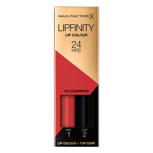 Max Factor - Lipfinity Lip Colour - Rossetto Lunga Durata e Gloss Idratante con Applicazione Bifase - Nuance 140 Charming - 2.3 ml e 1.9 g