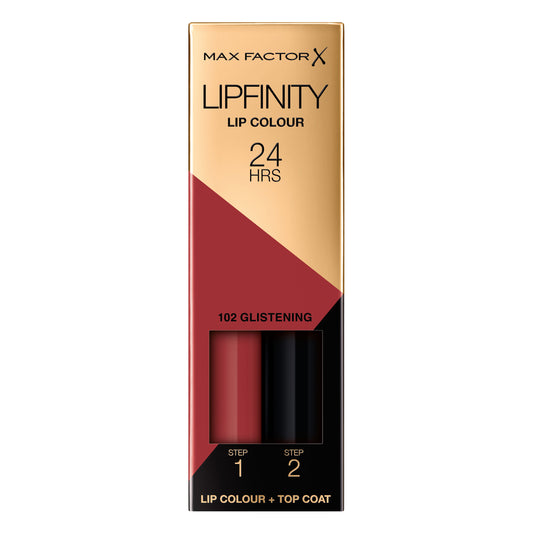 Max Factor - Lipfinity Lip Colour - Rossetto Lunga Durata e Gloss Idratante con Applicazione Bifase - Nuance 102 Glistening - 2.3 ml e 1.9 g