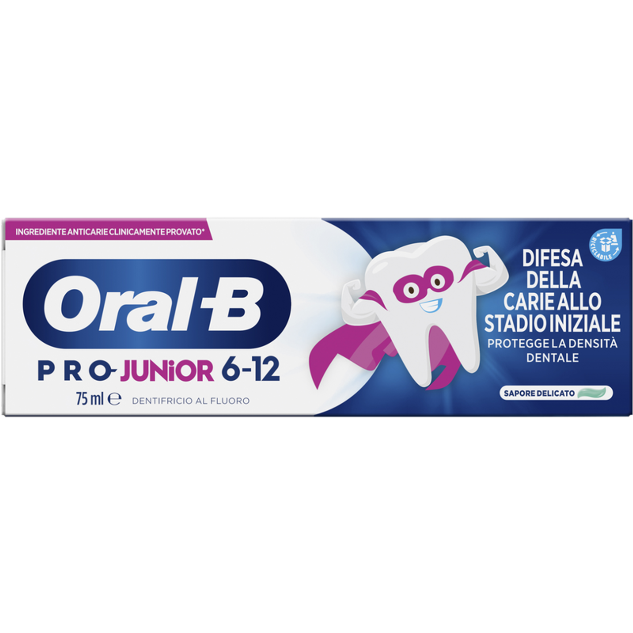 ORAL B - Dentifricio Pro Junior per bambini dai 6 ai 12 anni per la difesa della carie allo stadio iniziale con sapore delicato - 75 ml (25567023)