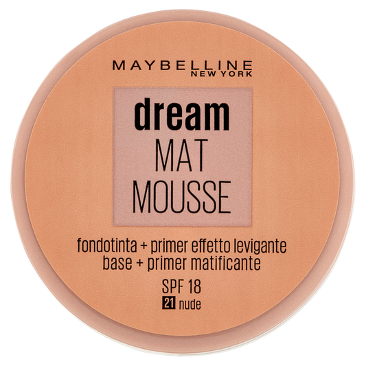 Maybelline New York Fondotinta Dream Mat Mousse, Base Opacizzante in Mousse, 21 Nude