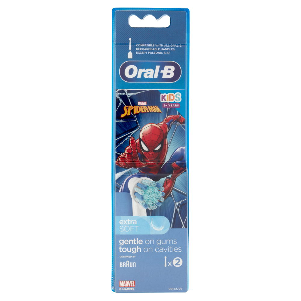 Oral-B Testine Ricambio Spazzolino Elettrico Denti Bambini Disney Spider-Man Kids +3 anni 2 Refills