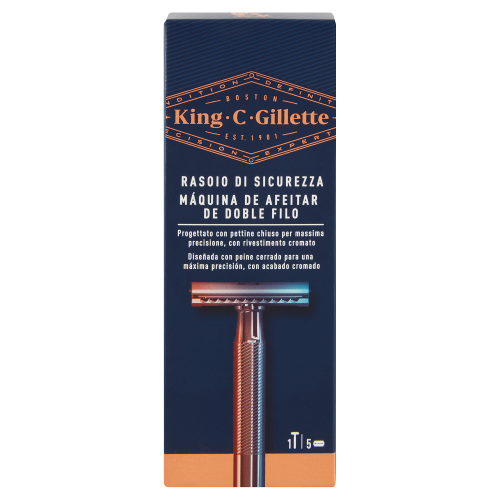 King C. Gillette Rasoio di Sicurezza Uomo Manico + Lame di Ricambio per Rasoio da Uomo 5 Ricariche