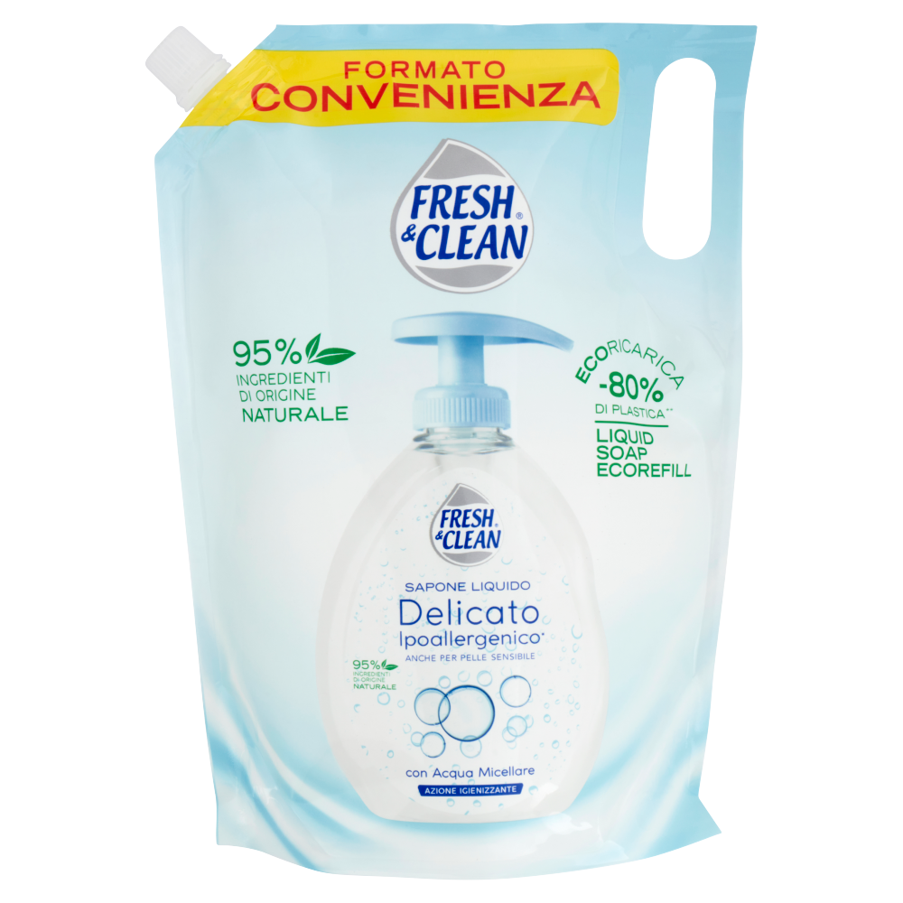 Fresh &amp; Clean Sapone Liquido Delicato Ipoallergenico* con Acqua Micellare Ecoricarica 1000 ml