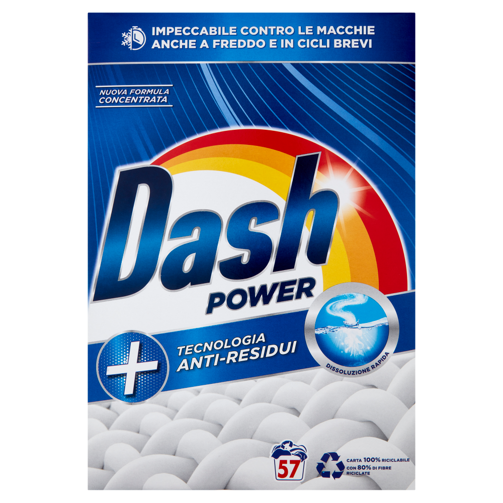 Dash Power Detersivo Lavatrice in Polvere, Tecnologia Anti-Residui, 57 Lavaggi 2850 g