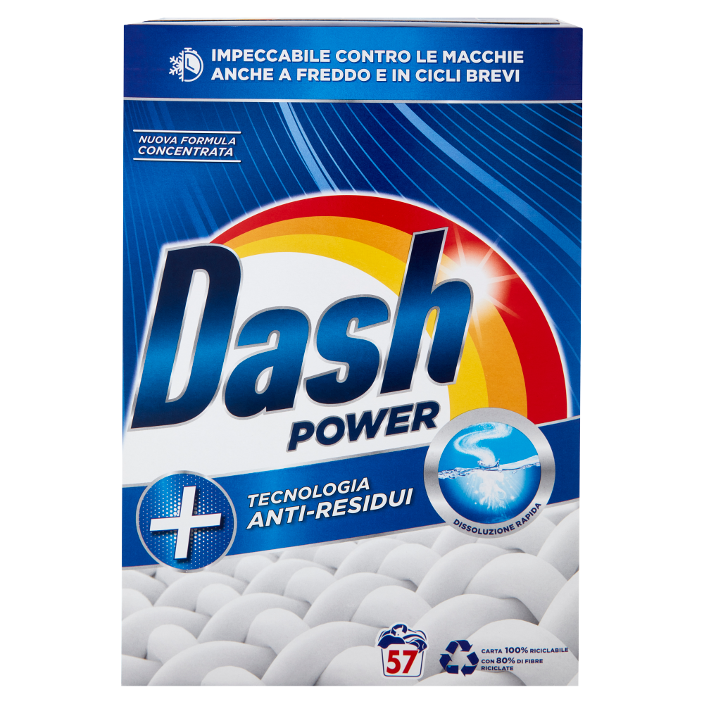 Dash Power Detersivo Lavatrice in Polvere, Tecnologia Anti-Residui, 57 Lavaggi 2850 g